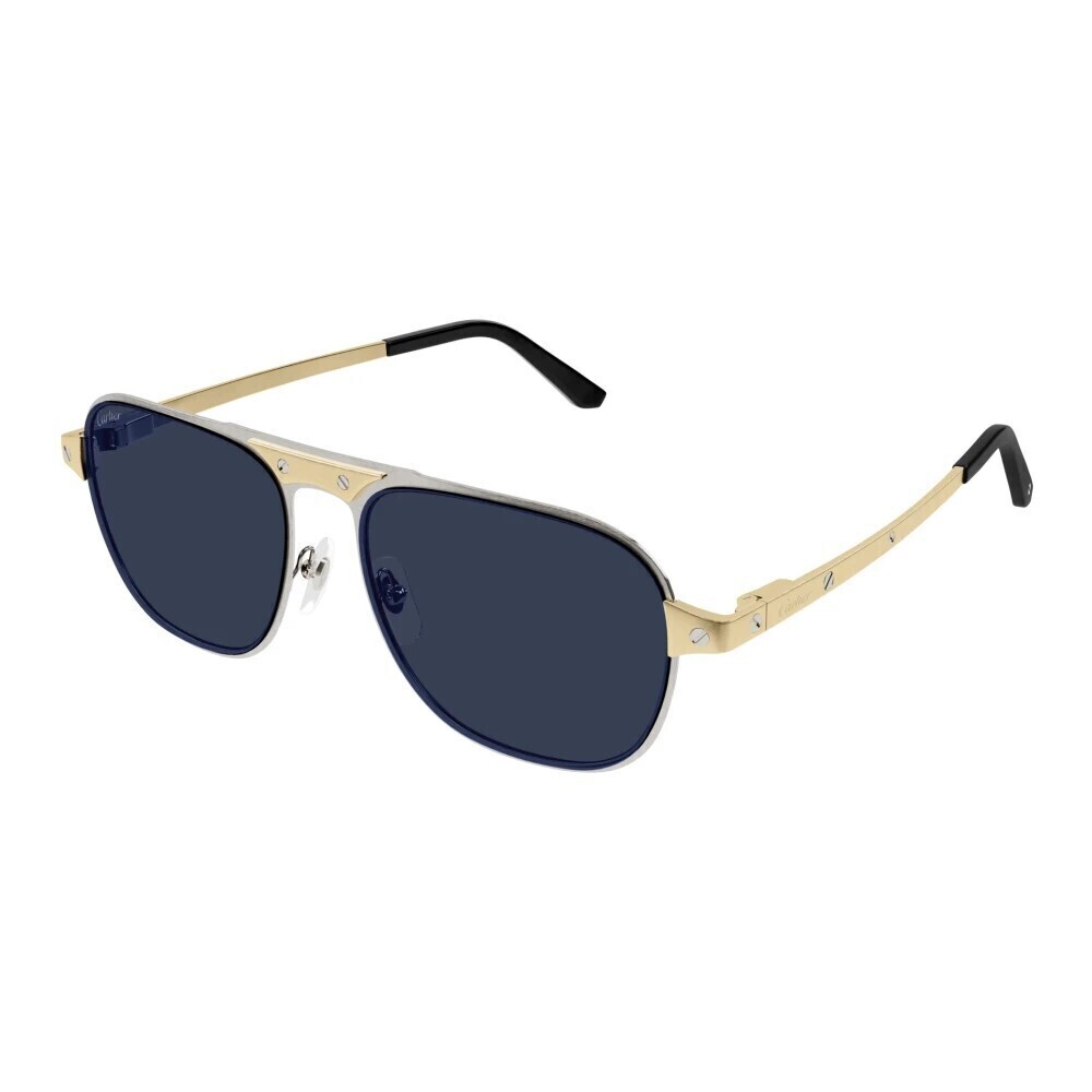 Cartier CT0532S-003 Sunglasses Silver Gold Blue Metal